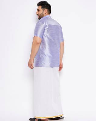 Men's lavander and white silk blend shirt and mundu 3