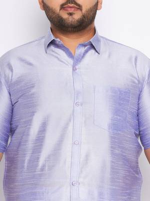 Men's lavander and white silk blend shirt and mundu 4