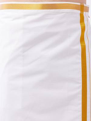 Men's purple and white silk blend shirt and mundu set 5