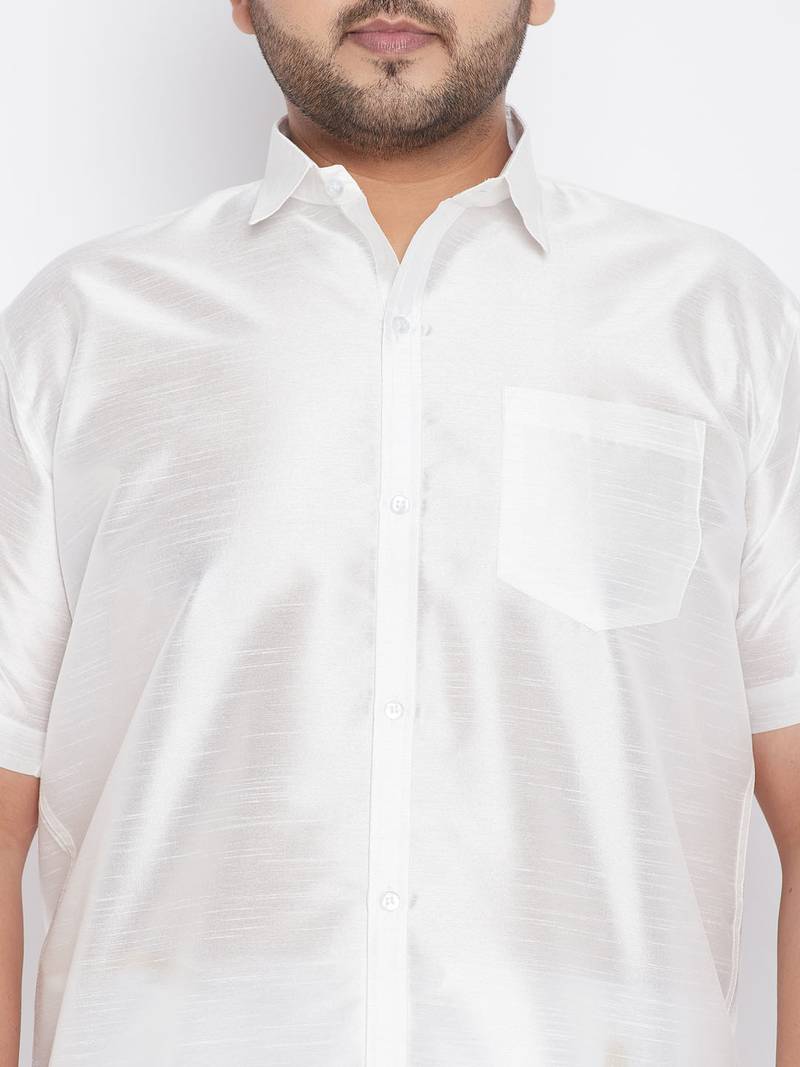 Men's white silk blend shirt and mundu set