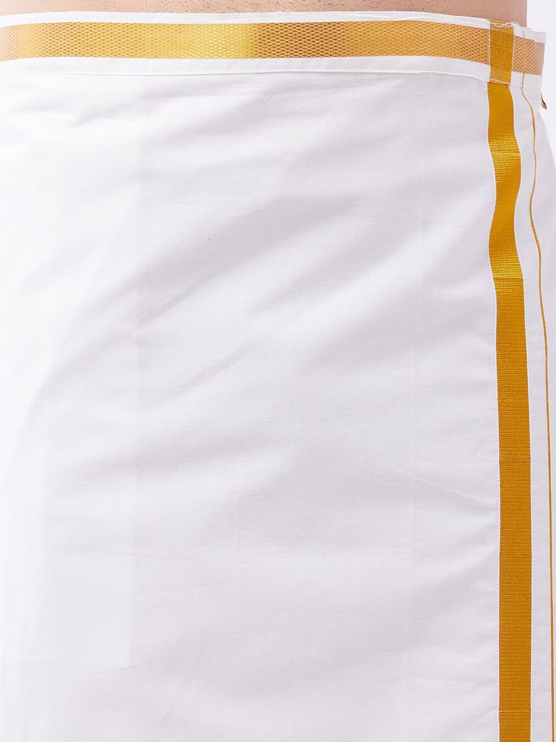 Men's white silk blend shirt and mundu set