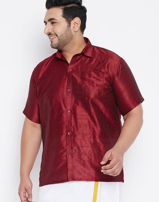 Men's maroon silk blend ethnic shirt 1