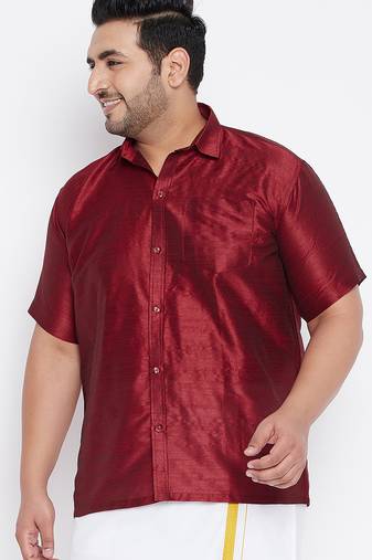 Men's maroon silk blend ethnic shirt