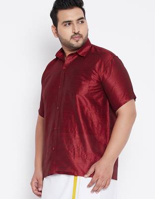 Men's maroon silk blend ethnic shirt 2