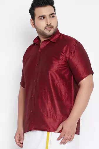 Men's maroon silk blend ethnic shirt