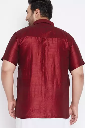 Men's maroon silk blend ethnic shirt
