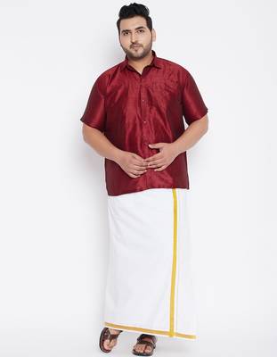 Men's maroon silk blend ethnic shirt 5