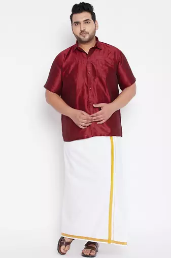 Men's maroon silk blend ethnic shirt
