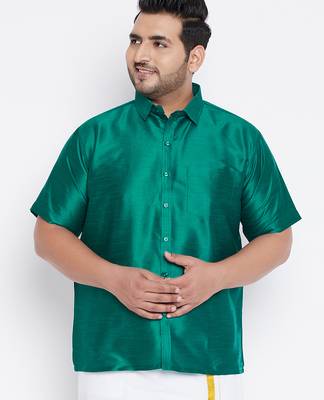Men's green silk blend ethnic shirt 1