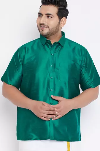 Men's green silk blend ethnic shirt