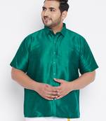 Men's green silk blend ethnic shirt