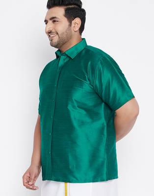 Men's green silk blend ethnic shirt 2