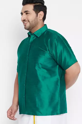 Men's green silk blend ethnic shirt