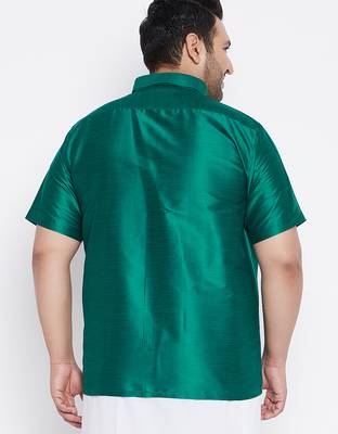 Men's green silk blend ethnic shirt 3