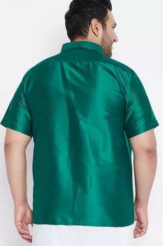 Men's green silk blend ethnic shirt