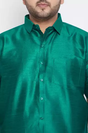 Men's green silk blend ethnic shirt