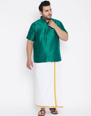 Men's green silk blend ethnic shirt 5