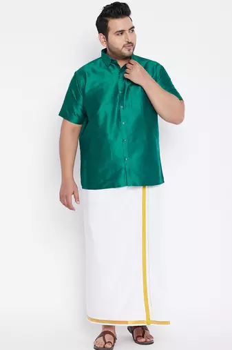Men's green silk blend ethnic shirt
