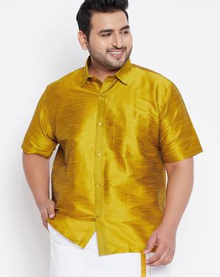 Men's mustard silk blend ethnic shirt 1