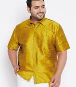 Men's mustard silk blend ethnic shirt
