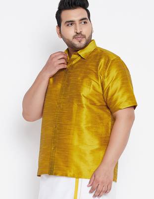 Men's mustard silk blend ethnic shirt 2