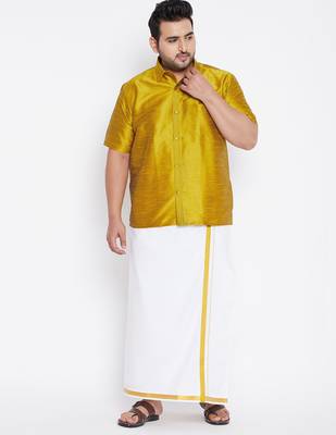 Men's mustard silk blend ethnic shirt 5