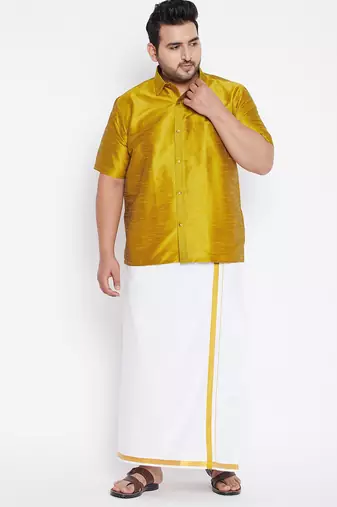 Men's mustard silk blend ethnic shirt