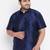 Men's navy blue silk blend ethnic shirt
