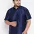 Men's navy blue silk blend ethnic shirt