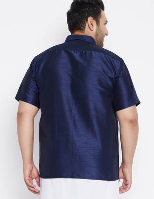 Men's navy blue silk blend ethnic shirt 3