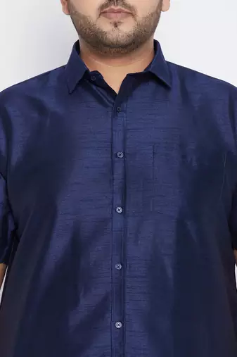 Men's navy blue silk blend ethnic shirt