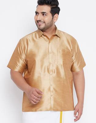 Men's rose gold silk blend ethnic shirt 1
