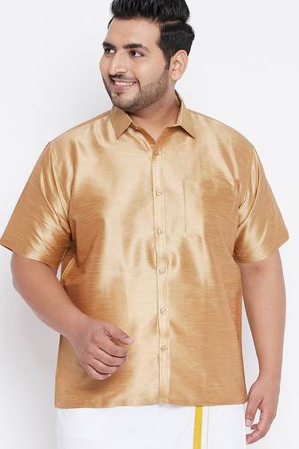 Men's rose gold silk blend ethnic shirt