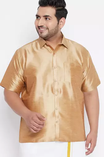 Men's rose gold silk blend ethnic shirt