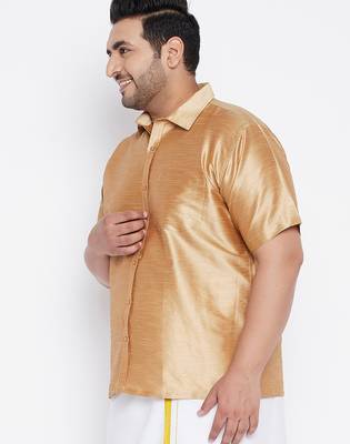 Men's rose gold silk blend ethnic shirt 2