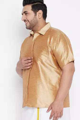 Men's rose gold silk blend ethnic shirt