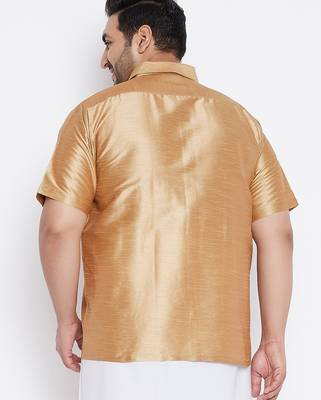 Men's rose gold silk blend ethnic shirt 3