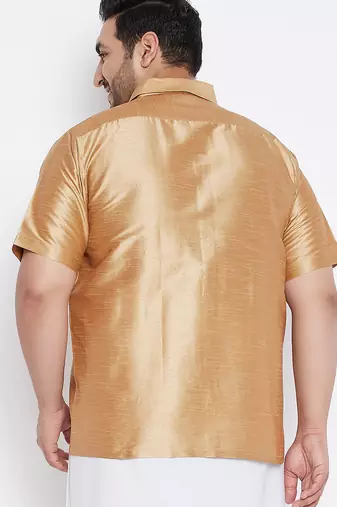 Men's rose gold silk blend ethnic shirt
