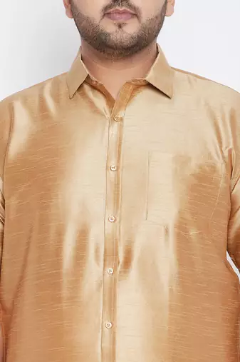 Men's rose gold silk blend ethnic shirt