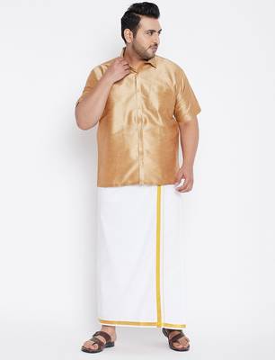 Men's rose gold silk blend ethnic shirt 5