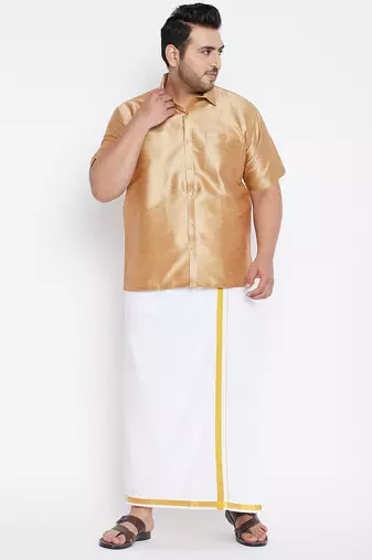 Men's rose gold silk blend ethnic shirt