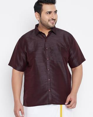 Men's wine silk blend ethnic shirt 1