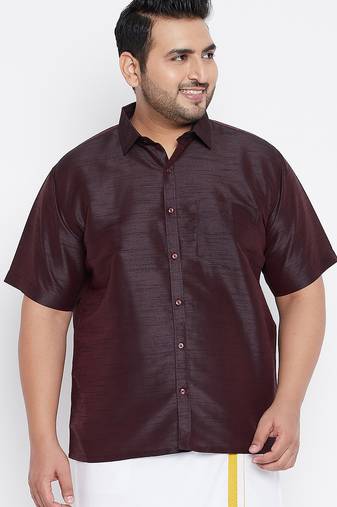 Men's wine silk blend ethnic shirt