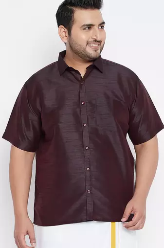 Men's wine silk blend ethnic shirt