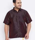 Men's wine silk blend ethnic shirt