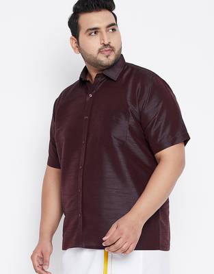 Men's wine silk blend ethnic shirt 2