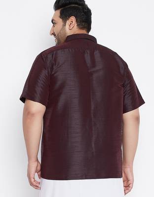 Men's wine silk blend ethnic shirt 3