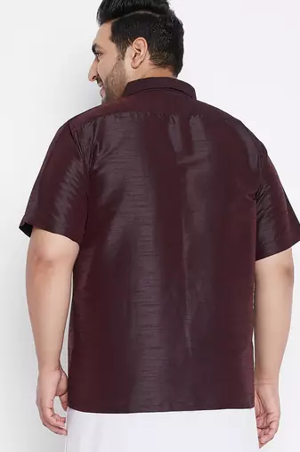 Men's wine silk blend ethnic shirt