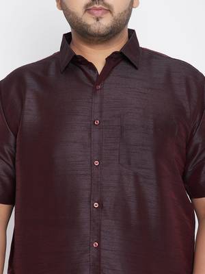Men's wine silk blend ethnic shirt 4