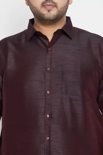 Men's wine silk blend ethnic shirt